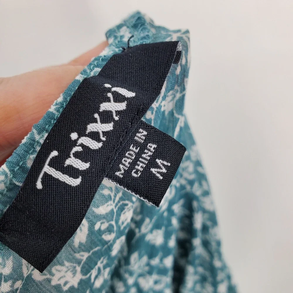 Trixxi Teal Floral Puff Sleeve Mini Dress